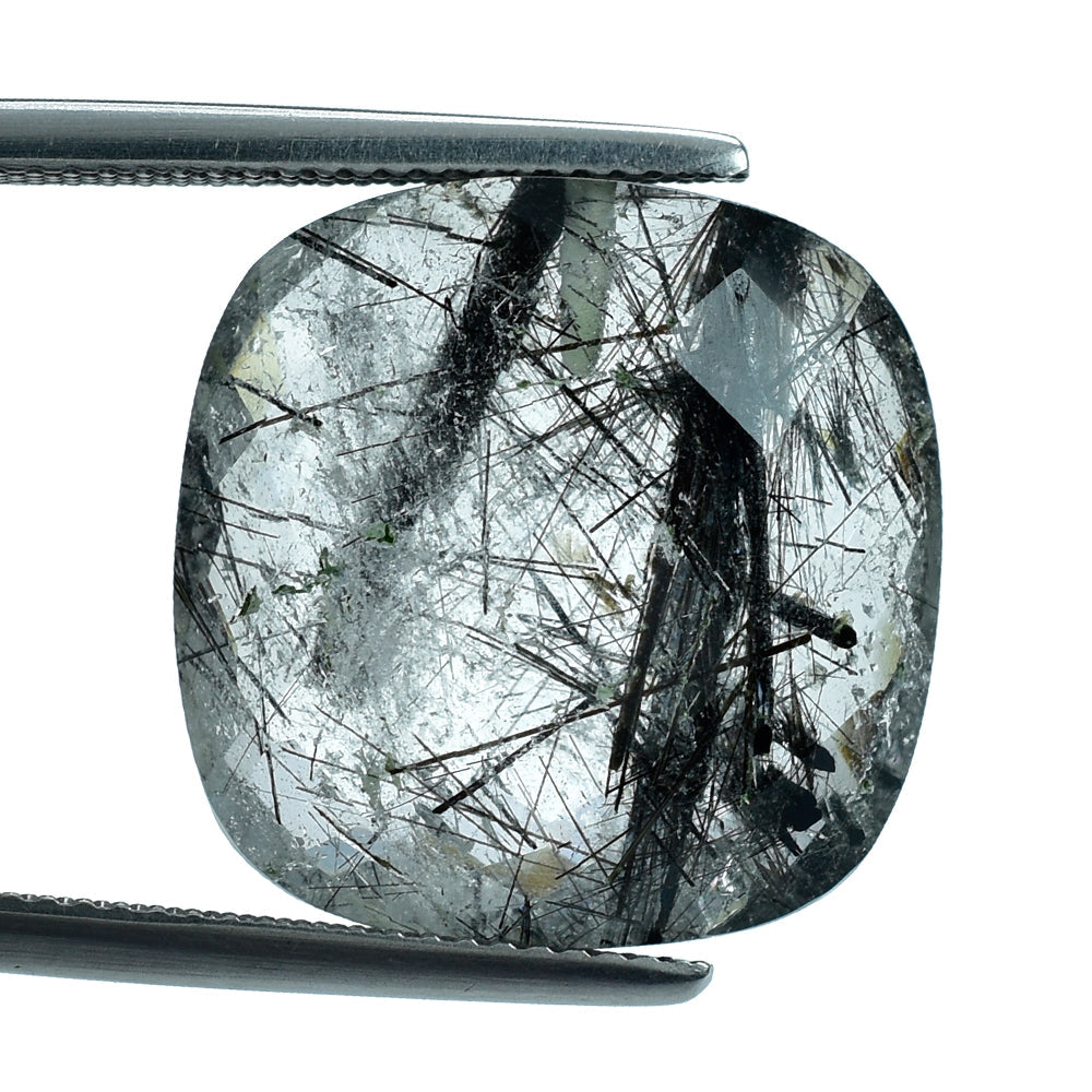 BLACK RUTILE QUARTZ BRIOLETTE CUSHION (HALF DRILL) 18MM 18.80 Cts.