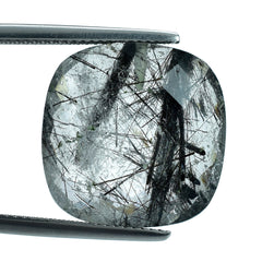 BLACK RUTILE QUARTZ BRIOLETTE CUSHION (HALF DRILL) 18MM 18.80 Cts.