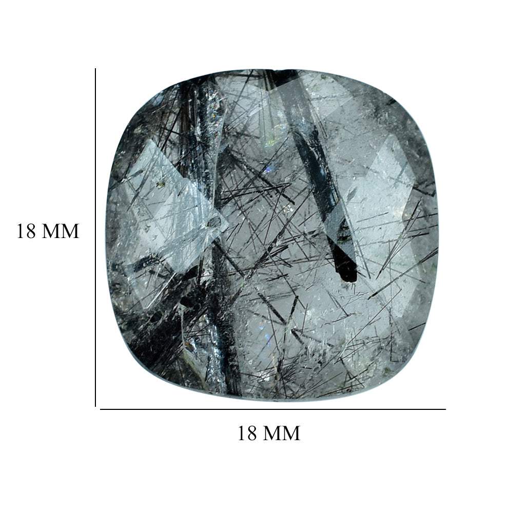 BLACK RUTILE QUARTZ BRIOLETTE CUSHION (HALF DRILL) 18MM 18.80 Cts.