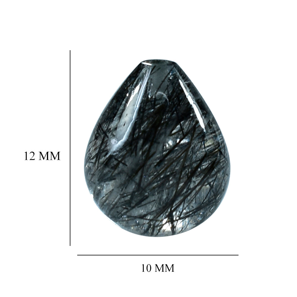 BLACK RUTILE QUARTZ PLAIN DROP (HALF DRILL) 12X10MM 7.50 Cts.