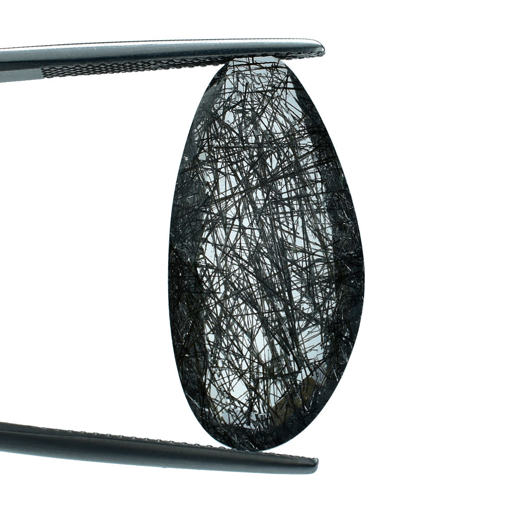 BLACK RUTILE QUARTZ STEP CUT BACK FANCY 27.50X13.50MM 14.85 Cts.