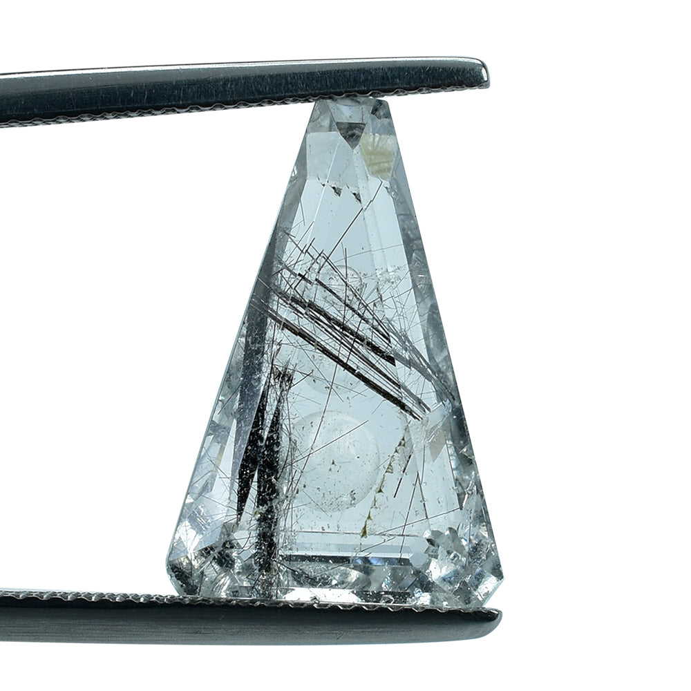 BLACK RUTILE QUARTZ SUPPER BUBBLE TRAPEZOID (DES#119) 18X12MM 7.75 Cts.