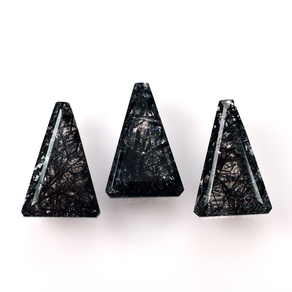 BLACK RUTILE QUARTZ SUPPER BUBBLE TRAPEZOID (DES#119) 18X12MM 8.71 Cts.