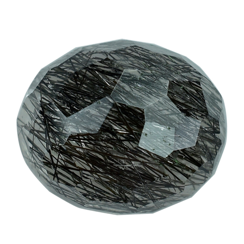 BLACK RUTILE QUARTZ IRREGULAR FACETED OVAL CAB 12X10MM (BLACK/CLEAN) 5.62 Cts.