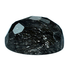 BLACK RUTILE QUARTZ IRREGULAR FACETED OVAL CAB 12X10MM (BLACK/CLEAN) 5.62 Cts.