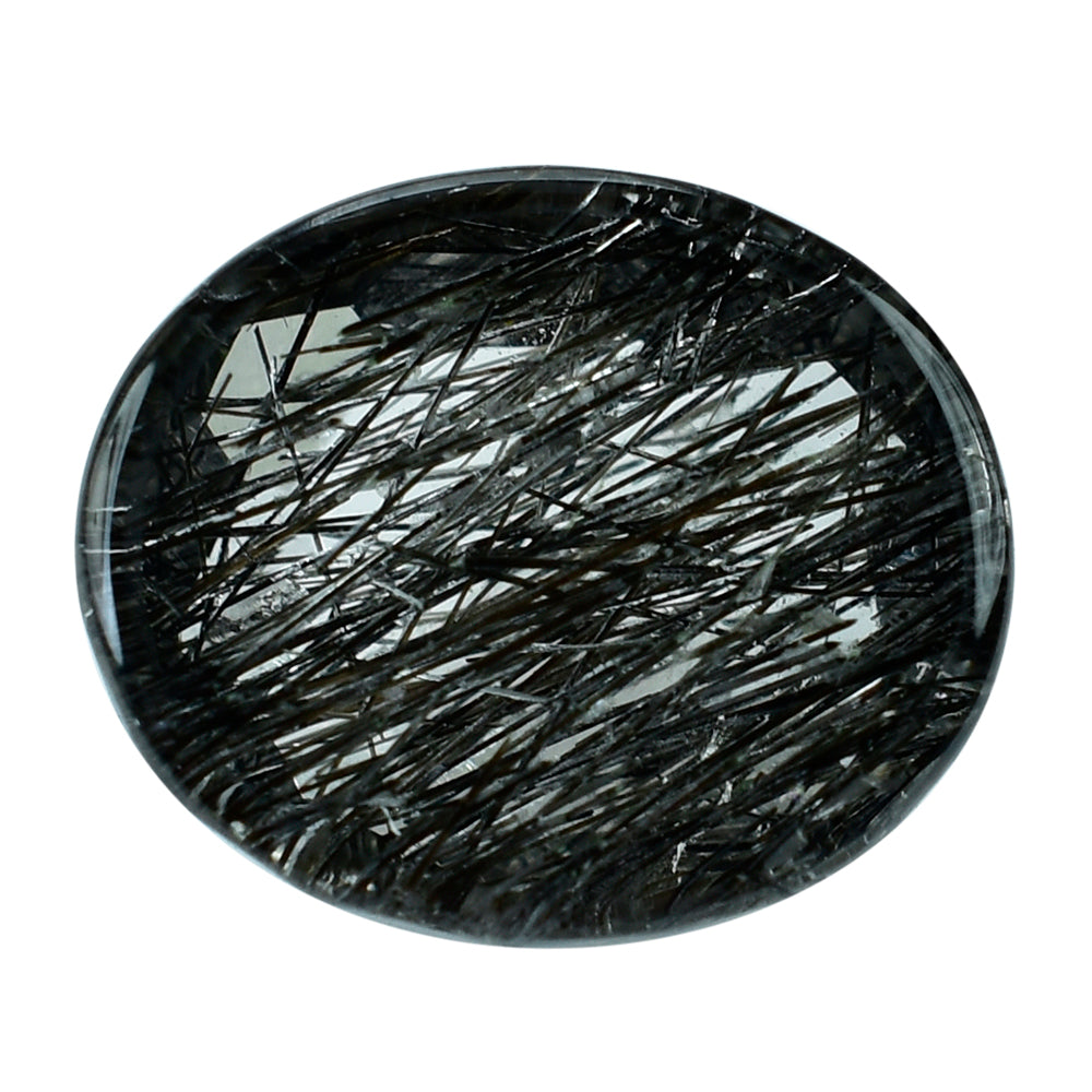 BLACK RUTILE QUARTZ IRREGULAR FACETED OVAL CAB 12X10MM (BLACK/CLEAN) 5.62 Cts.