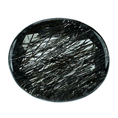 BLACK RUTILE QUARTZ IRREGULAR FACETED OVAL CAB 12X10MM (BLACK/CLEAN) 5.62 Cts.