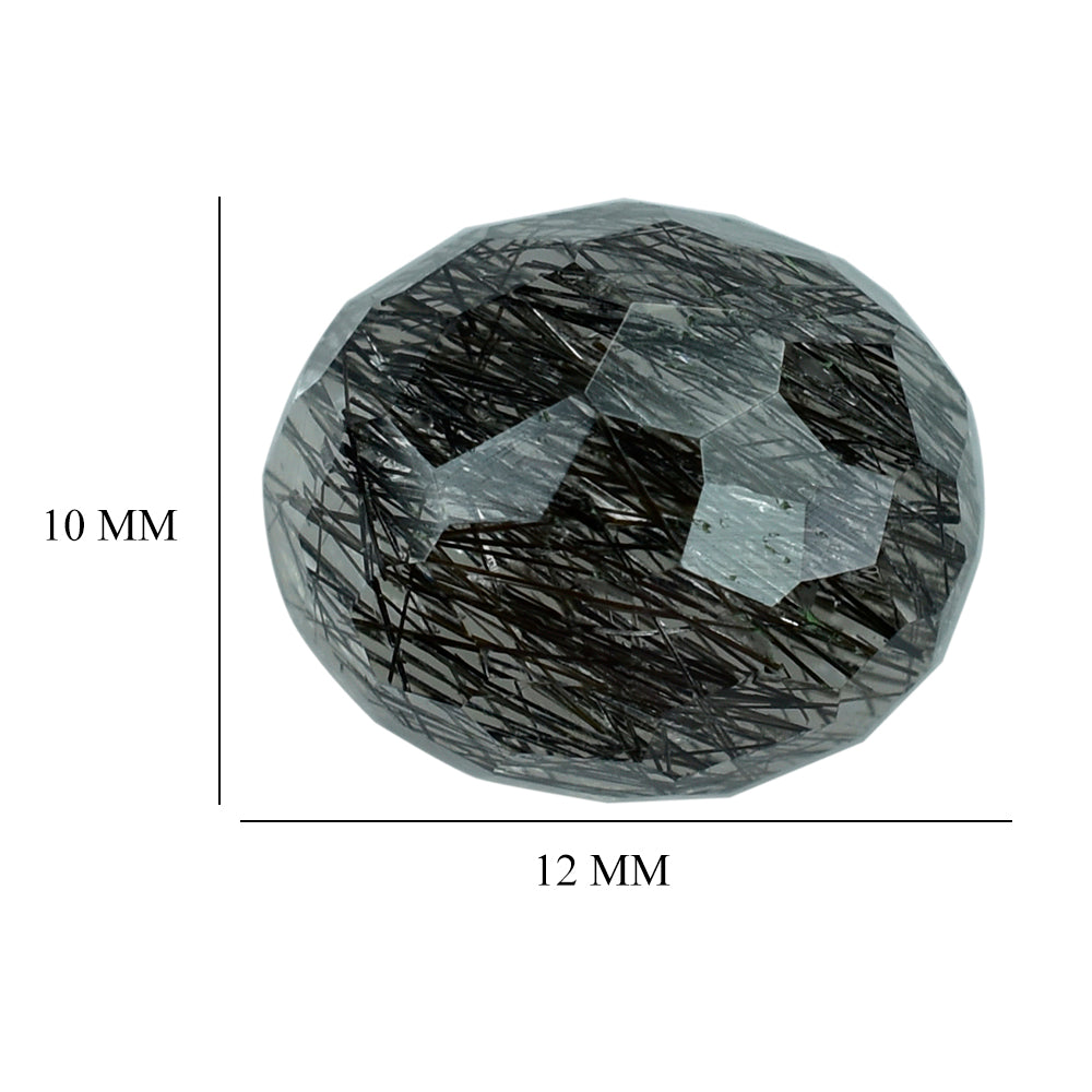 BLACK RUTILE QUARTZ IRREGULAR FACETED OVAL CAB 12X10MM (BLACK/CLEAN) 5.62 Cts.