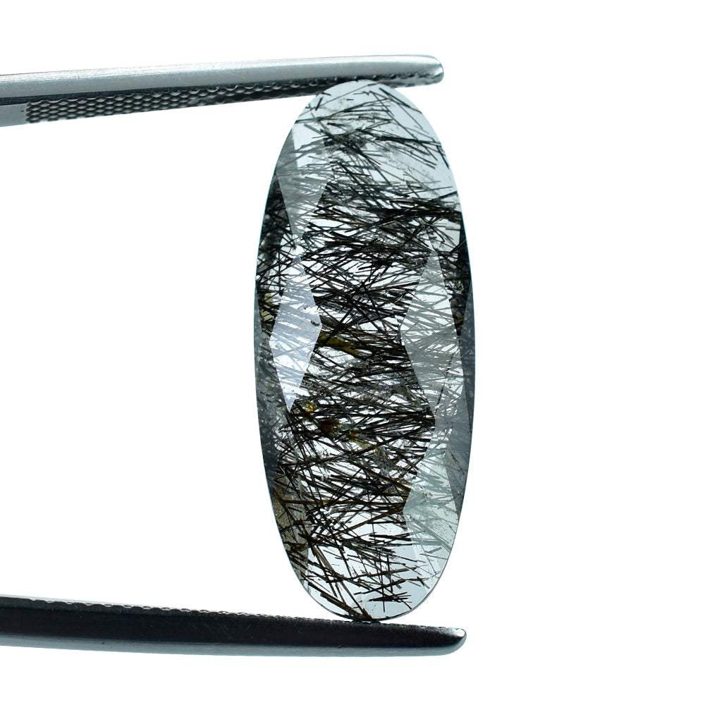BLACK RUTILE QUARTZ BRIOLETTE OVAL 25X10MM 8.50 Cts.