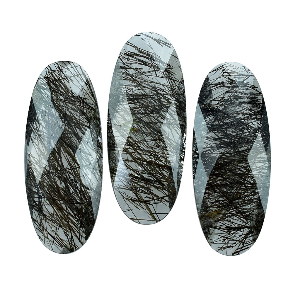 BLACK RUTILE QUARTZ BRIOLETTE OVAL 25X10MM 8.50 Cts.