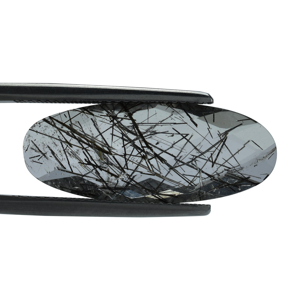 BLACK RUTILE QUARTZ BRIOLETTE OVAL 25X10MM 8.70 Cts.