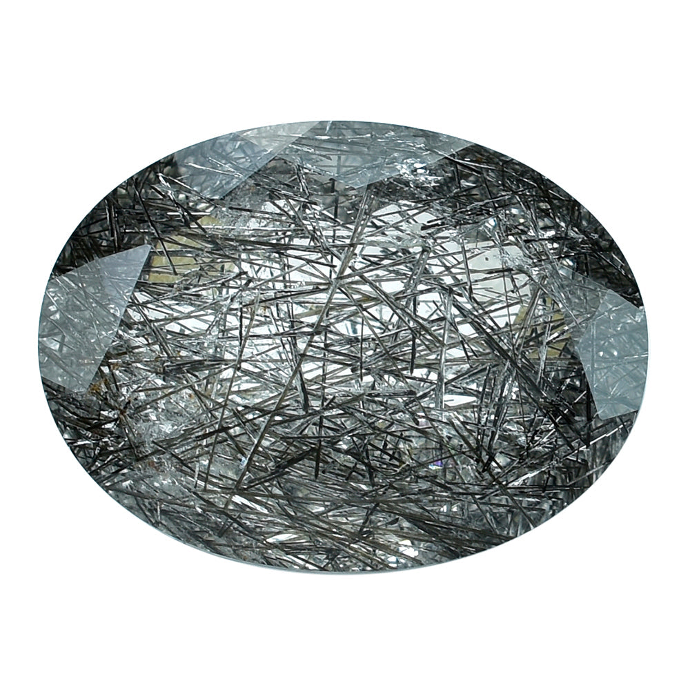 BLACK RUTILE QUARTZ CUT OVAL 16X12MM 8.24 Cts.