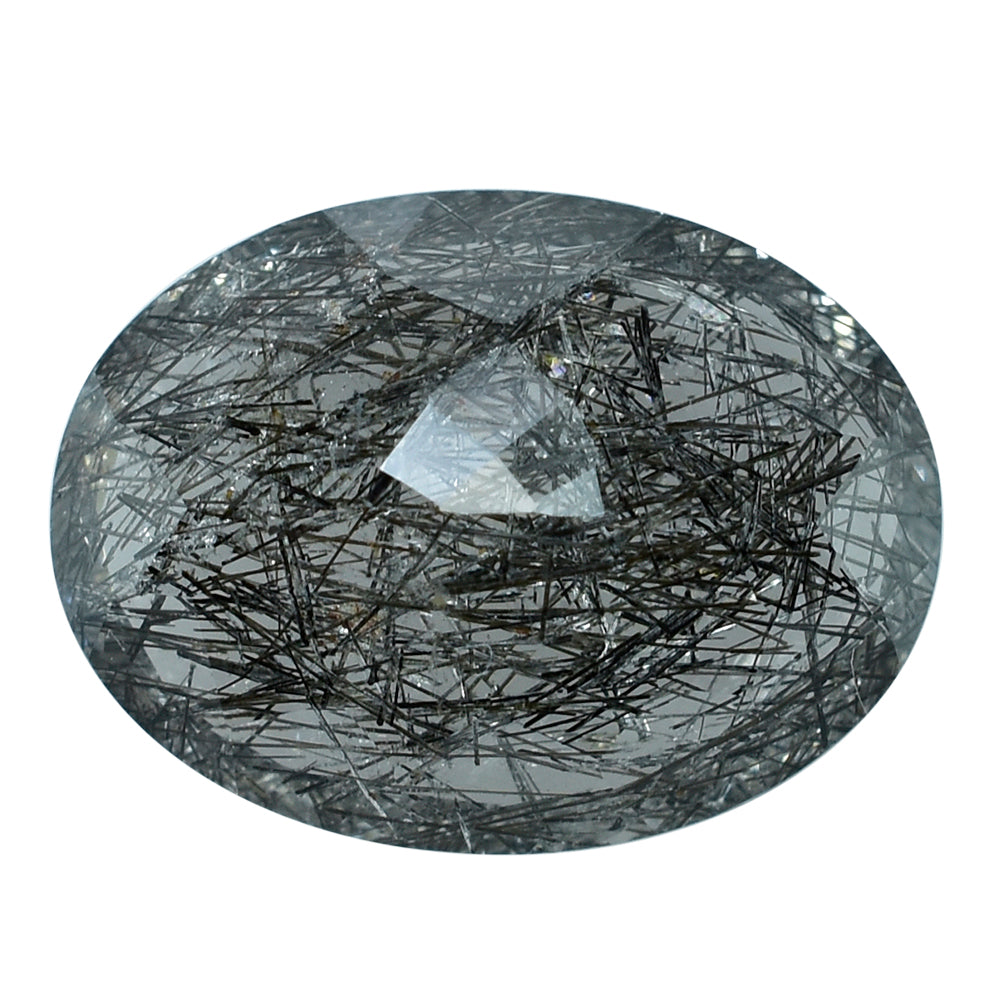 BLACK RUTILE QUARTZ CUT OVAL 16X12MM 8.24 Cts.