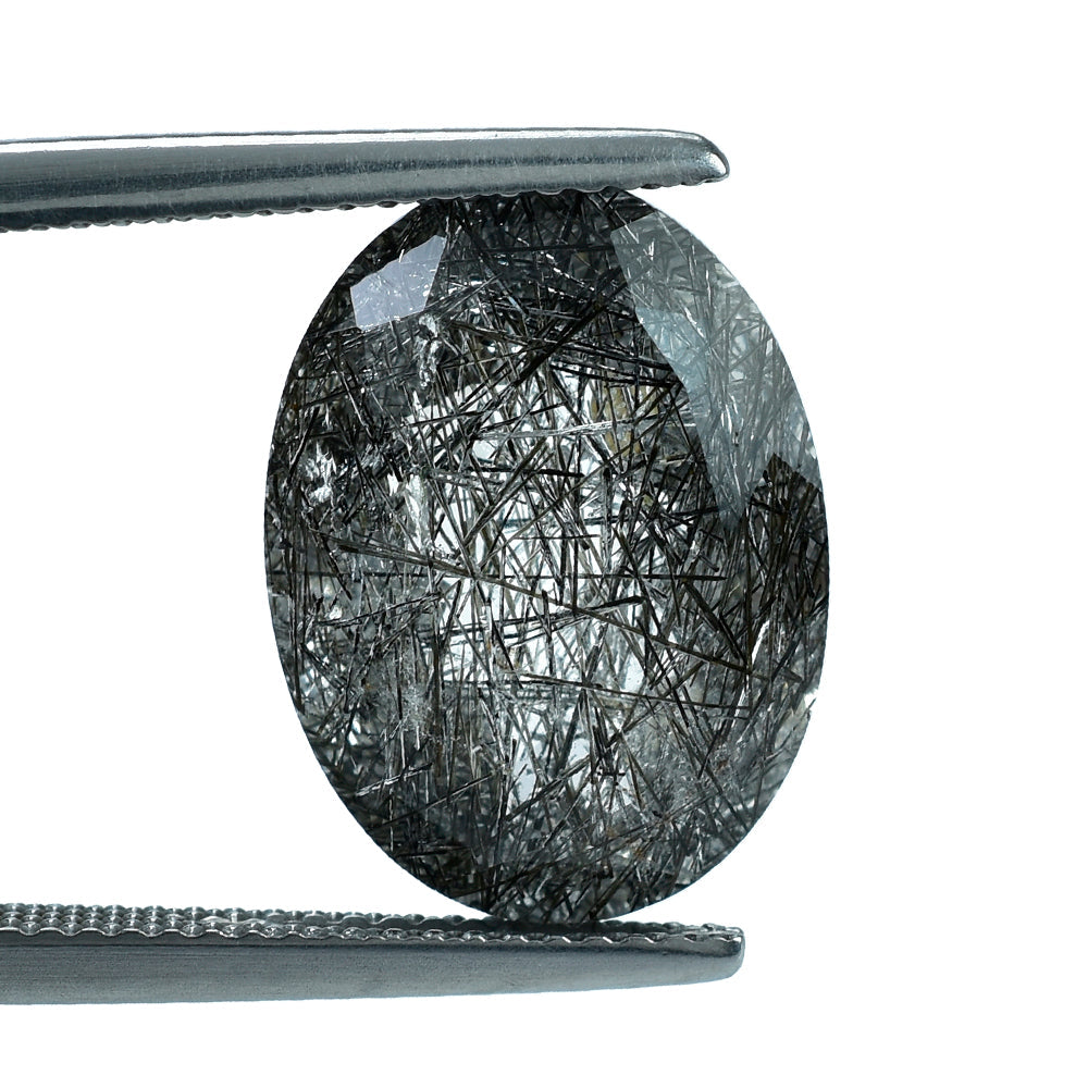 BLACK RUTILE QUARTZ CUT OVAL 16X12MM 8.24 Cts.