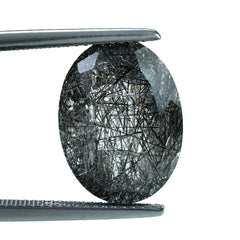 BLACK RUTILE QUARTZ CUT OVAL 16X12MM 8.24 Cts.