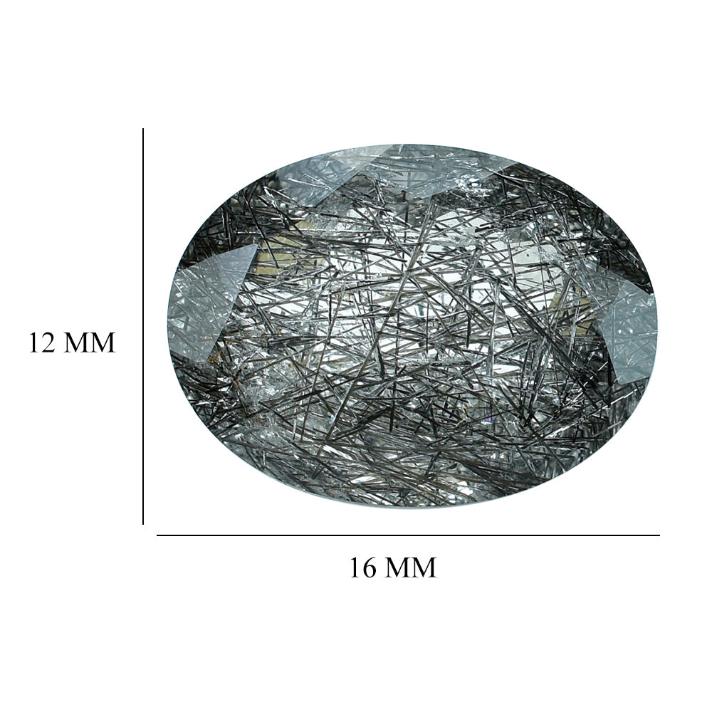 BLACK RUTILE QUARTZ CUT OVAL 16X12MM 8.24 Cts.