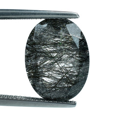 BLACK RUTILE QUARTZ CUT OVAL 16.40X12.40MM 8.24 Cts.