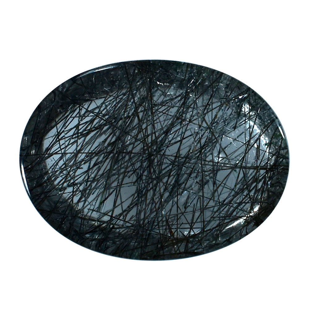 BLACK RUTILE QUARTZ OVAL CAB 16X12MM (BLACK/SI) 9.01 Cts.