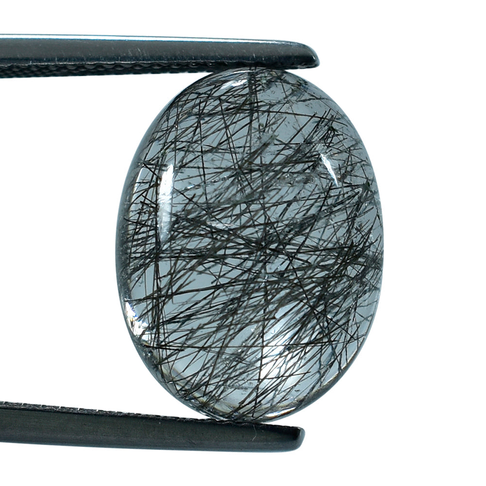 BLACK RUTILE QUARTZ OVAL CAB 16X12MM (BLACK/SI) 9.01 Cts.