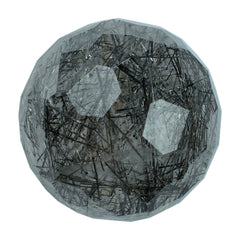 BLACK RUTILE QUARTZ IRREGULAR FACETED ROUND CAB 12MM 7.76 Cts.