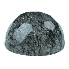 BLACK RUTILE QUARTZ IRREGULAR FACETED ROUND CAB 12MM 7.76 Cts.