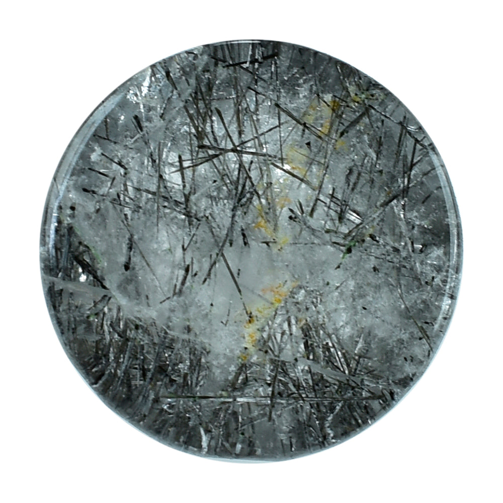 BLACK RUTILE QUARTZ IRREGULAR FACETED ROUND CAB 12MM 7.76 Cts.