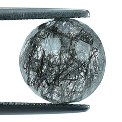 BLACK RUTILE QUARTZ IRREGULAR FACETED ROUND CAB 12MM 7.76 Cts.