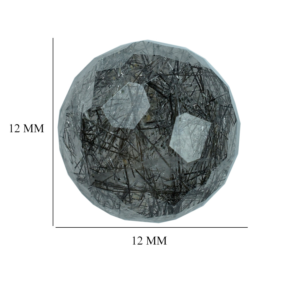 BLACK RUTILE QUARTZ IRREGULAR FACETED ROUND CAB 12MM 7.76 Cts.