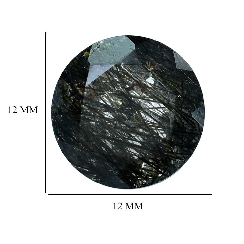 BLACK RUTILE QUARTZ CUT ROUND 12MM 5.35 Cts.