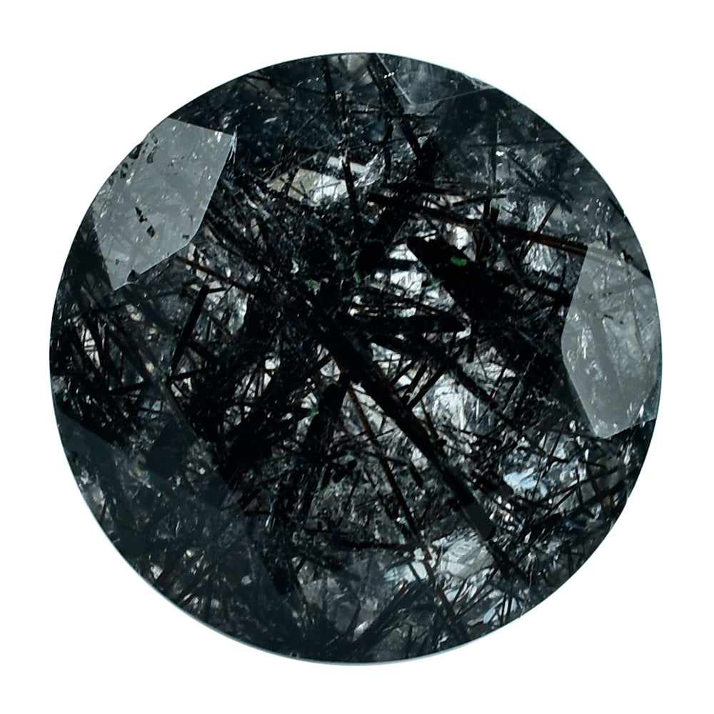BLACK RUTILE QUARTZ CUT ROUND 14MM 8.75 Cts.