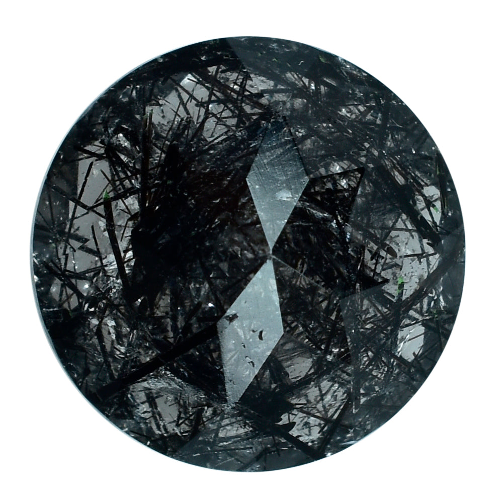 BLACK RUTILE QUARTZ CUT ROUND 14MM 8.75 Cts.
