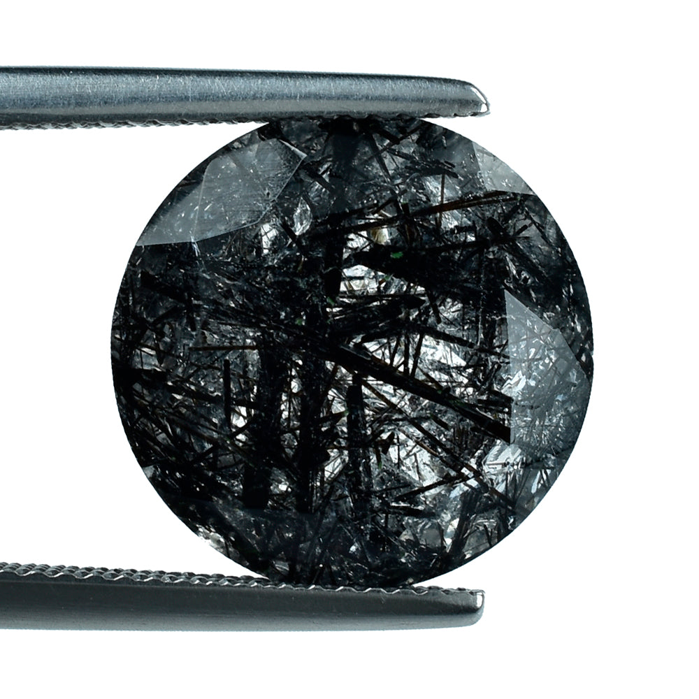 BLACK RUTILE QUARTZ CUT ROUND 14MM 8.75 Cts.