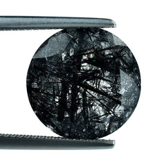 BLACK RUTILE QUARTZ CUT ROUND 14MM 8.75 Cts.