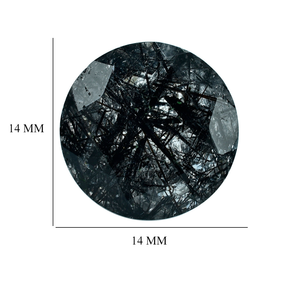 BLACK RUTILE QUARTZ CUT ROUND 14MM 8.75 Cts.