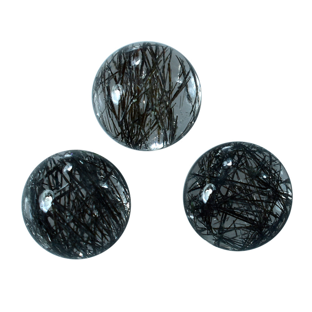 BLACK RUTILE QUARTZ PLAIN ROUND CAB 8MM (BLACK/SI) 2.00 Cts.
