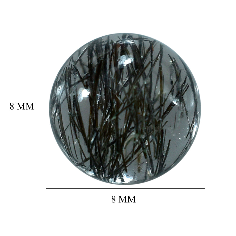 BLACK RUTILE QUARTZ PLAIN ROUND CAB 8MM (BLACK/SI) 2.00 Cts.