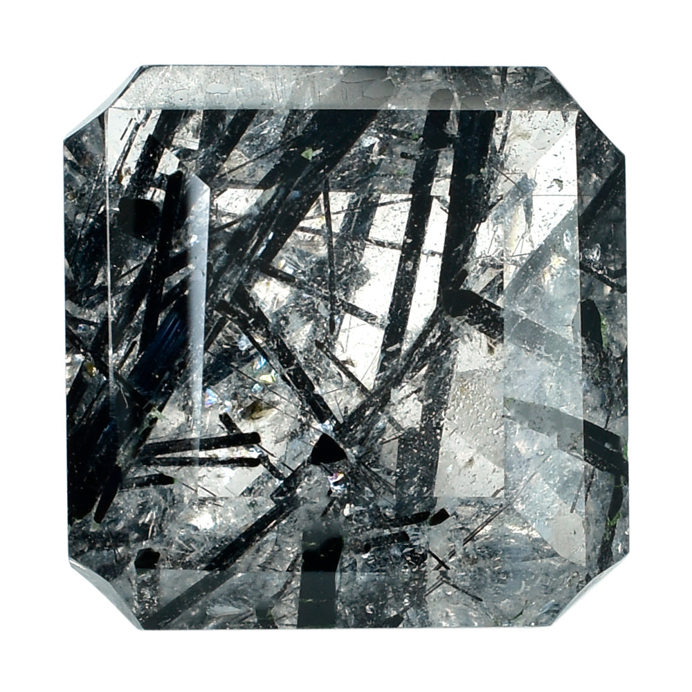 BLACK RUTILE QUARTZ ASSCHER CUT SQUARE-OCTAGON (DES#139) 14MM 11.35 Cts.