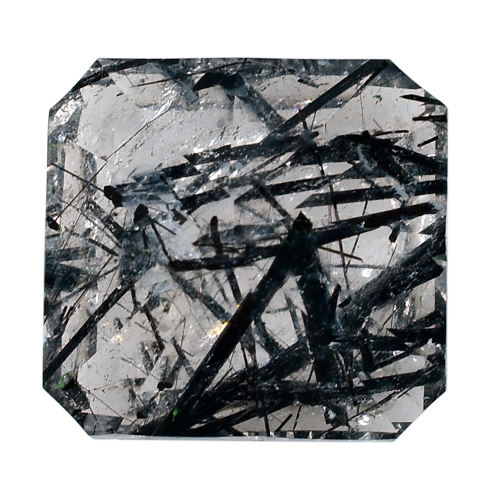 BLACK RUTILE QUARTZ ASSCHER CUT SQUARE-OCTAGON (DES#139) 14MM 11.35 Cts.