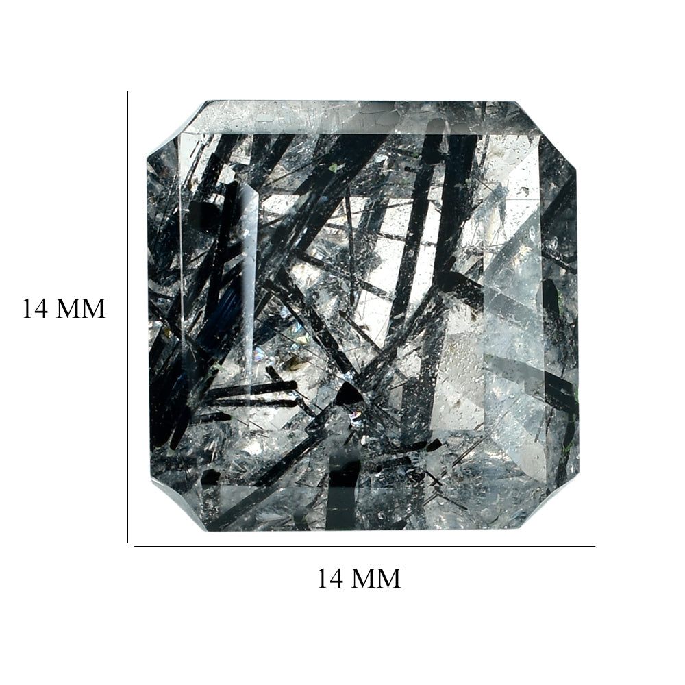 BLACK RUTILE QUARTZ ASSCHER CUT SQUARE-OCTAGON (DES#139) 14MM 11.35 Cts.