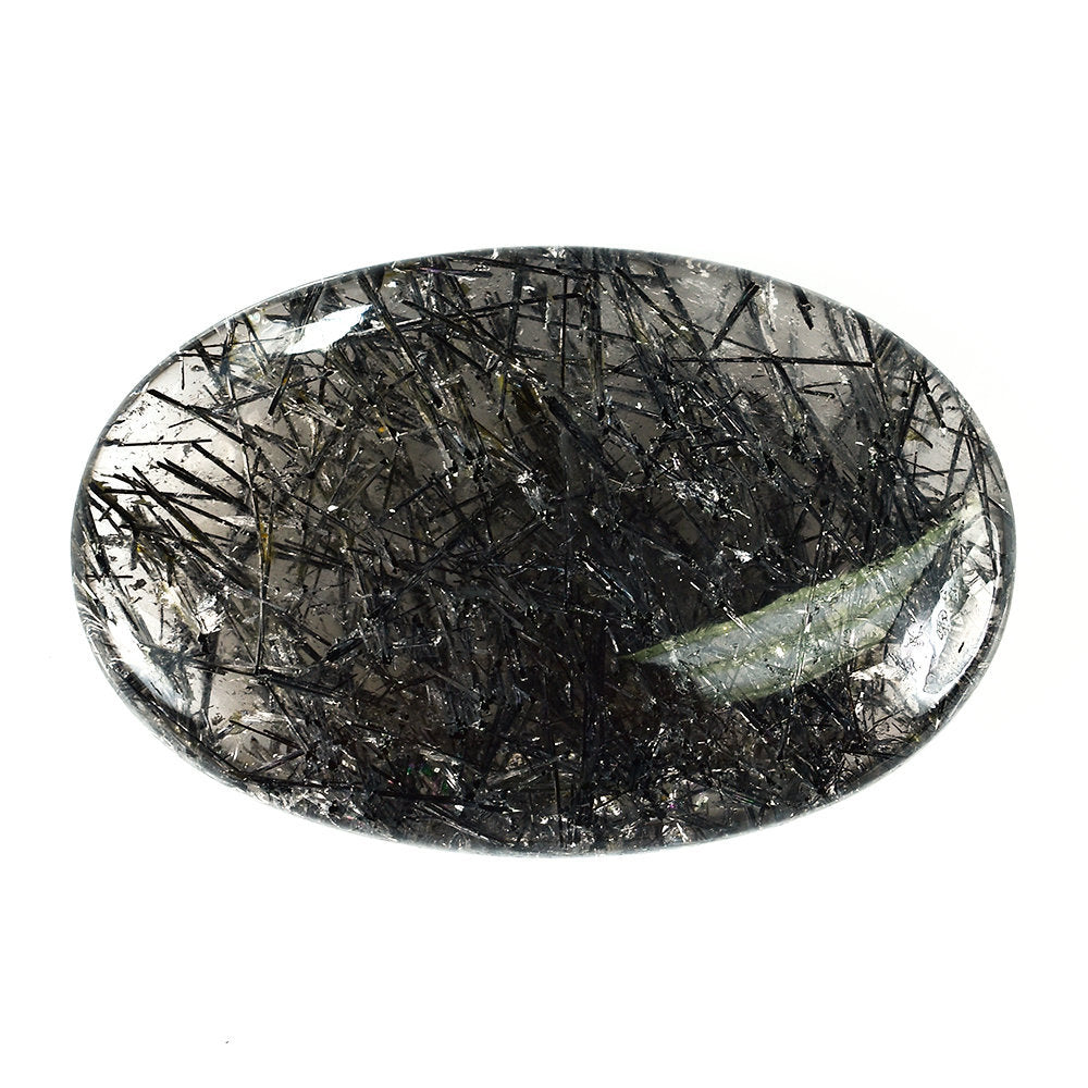BLACK RUTILE QUARTZ PLAIN LENTIL OVAL 61X40MM 246.70 Cts.