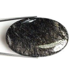 BLACK RUTILE QUARTZ PLAIN LENTIL OVAL 61X40MM 246.70 Cts.