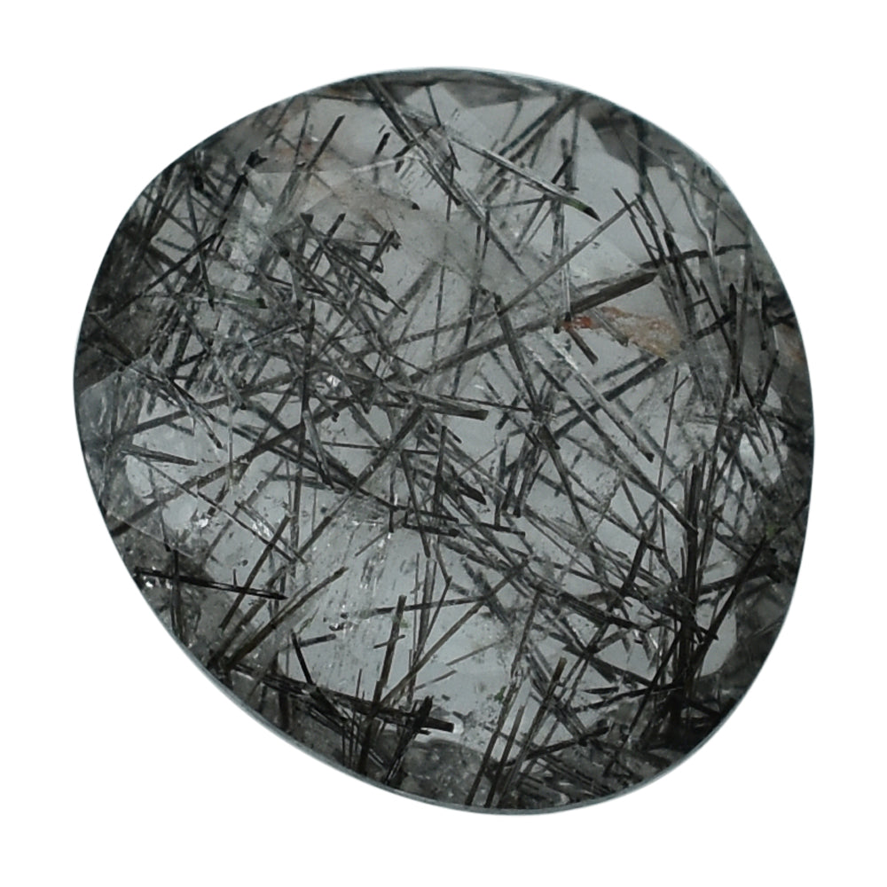 BLACK RUTILE QURATZ BOTH SIDE TABLE CUT TRILLIANISH (MANY RUTILE SOME INCLUSION) 12.00X11.00 MM 3.26 Cts.