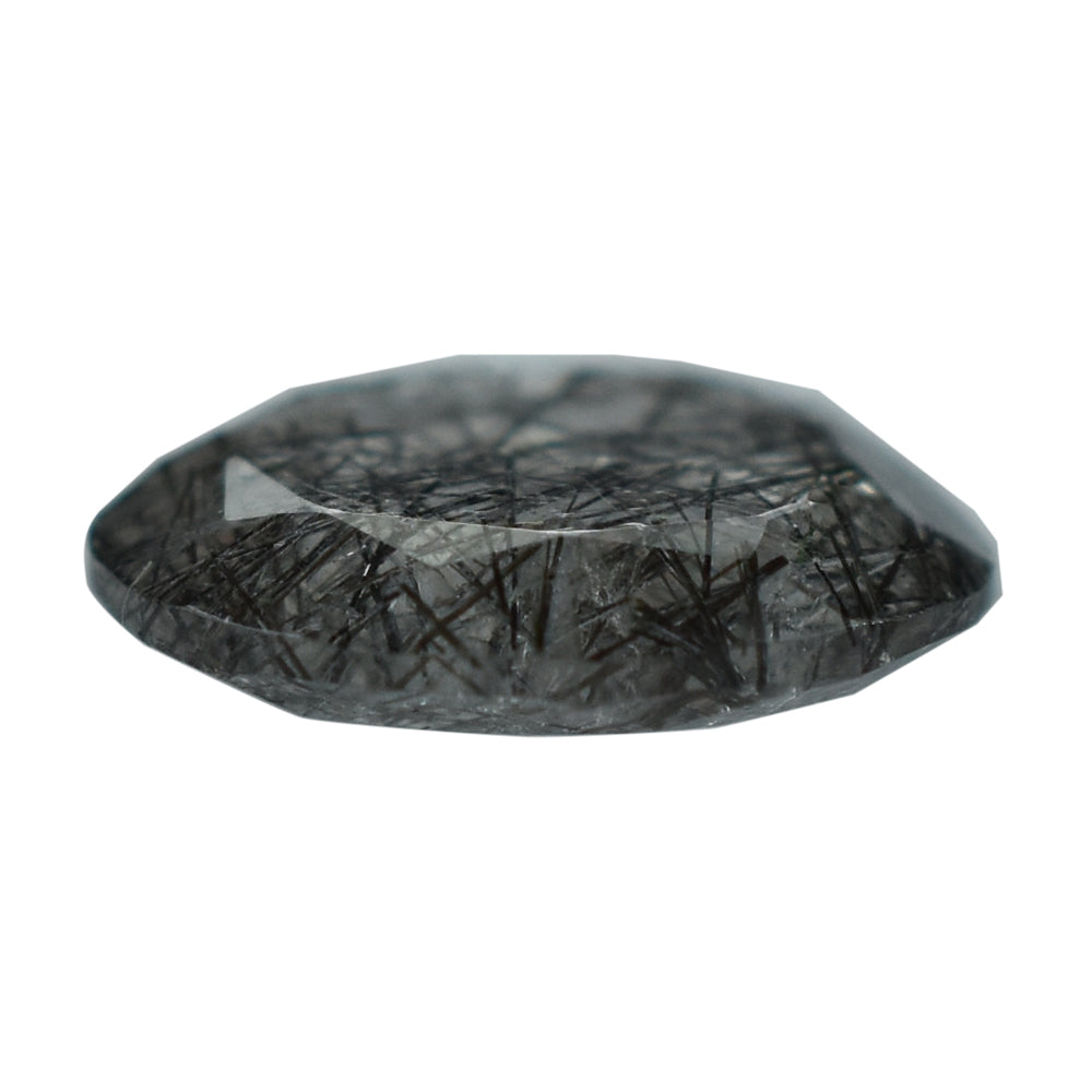 BLACK RUTILE QURATZ BOTH SIDE TABLE CUT TRILLIANISH (MANY RUTILE SOME INCLUSION) 12.00X11.00 MM 3.26 Cts.