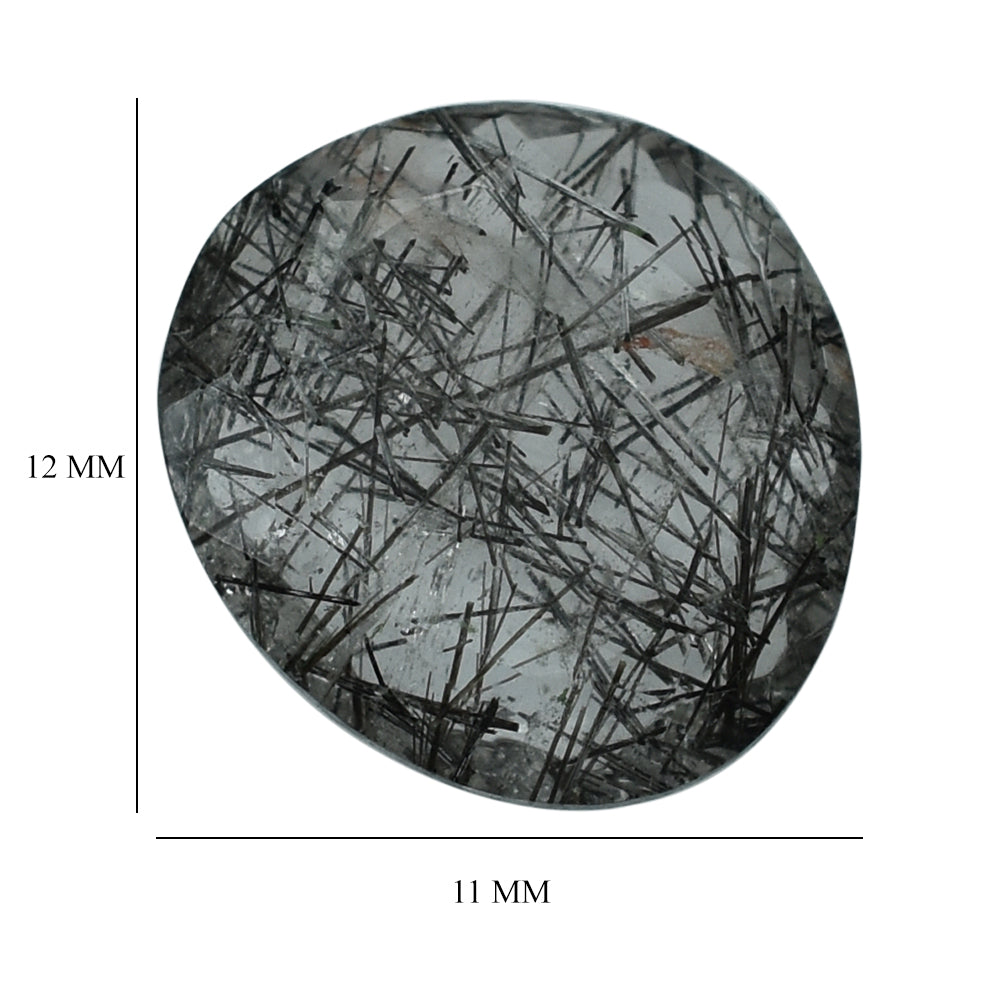 BLACK RUTILE QURATZ BOTH SIDE TABLE CUT TRILLIANISH (MANY RUTILE SOME INCLUSION) 12.00X11.00 MM 3.26 Cts.
