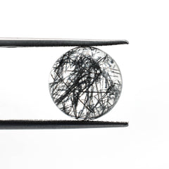 BLACK RUTILE QUARTZ MANY RUTILE (HEAVY INCLUSIONS) PLAIN ROUND CAB 12.00X12.00 MM 6.80 Cts.