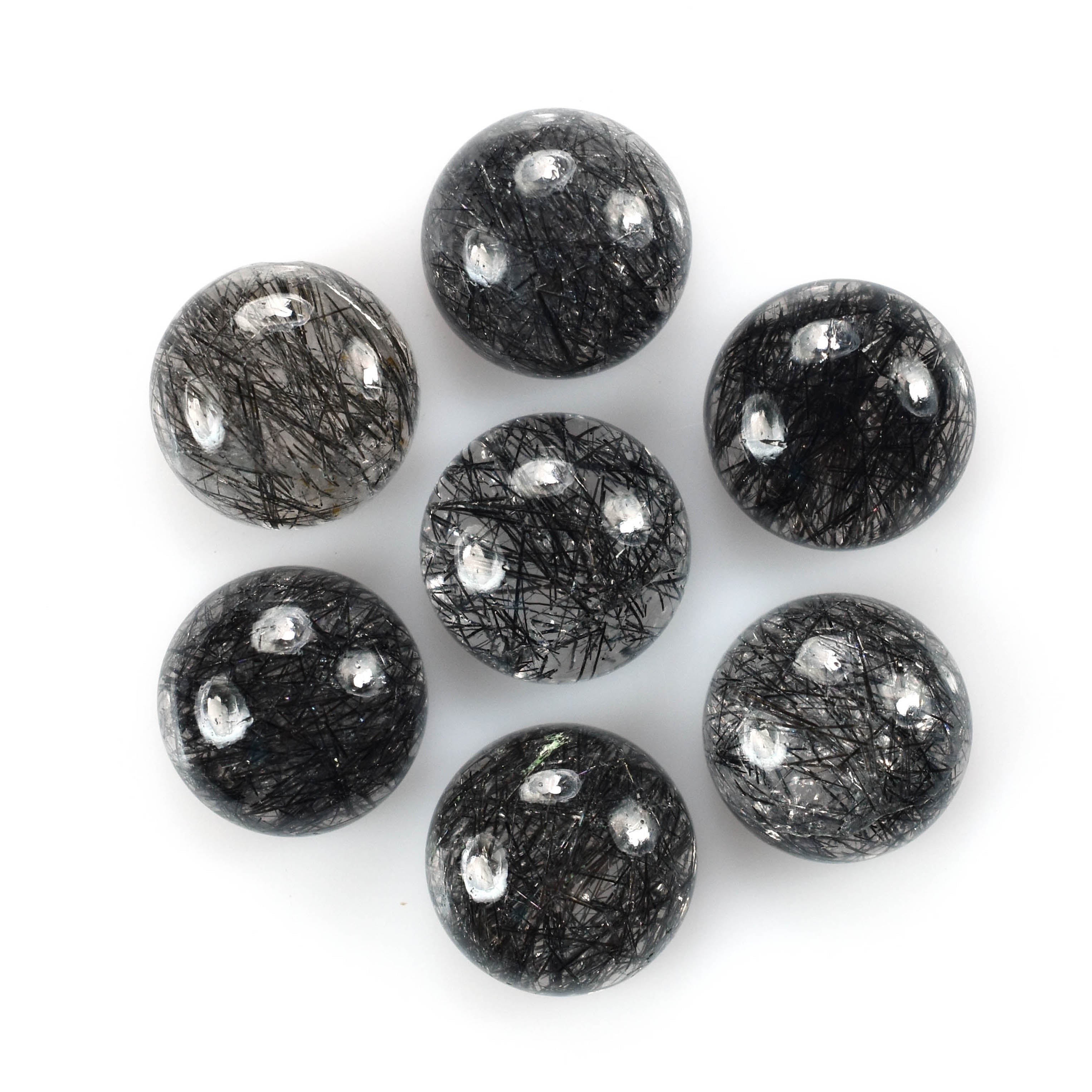 BLACK RUTILE QUARTZ MANY RUTILE (HEAVY INCLUSIONS) PLAIN ROUND CAB 12.00X12.00 MM 6.80 Cts.
