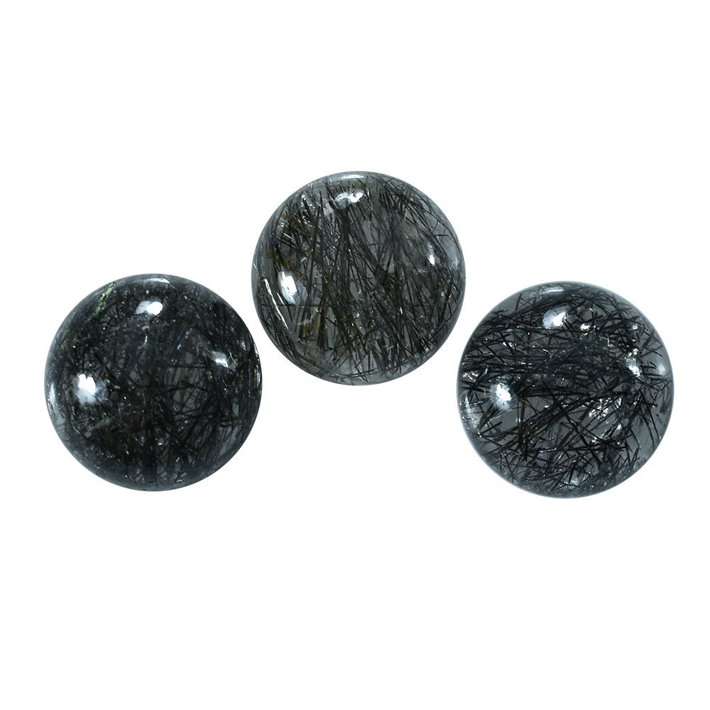 BLACK RUTILE QUARTZ MANY RUTILE (HEAVY INCLUSIONS) PLAIN ROUND CAB 12.00X12.00 MM 6.80 Cts.