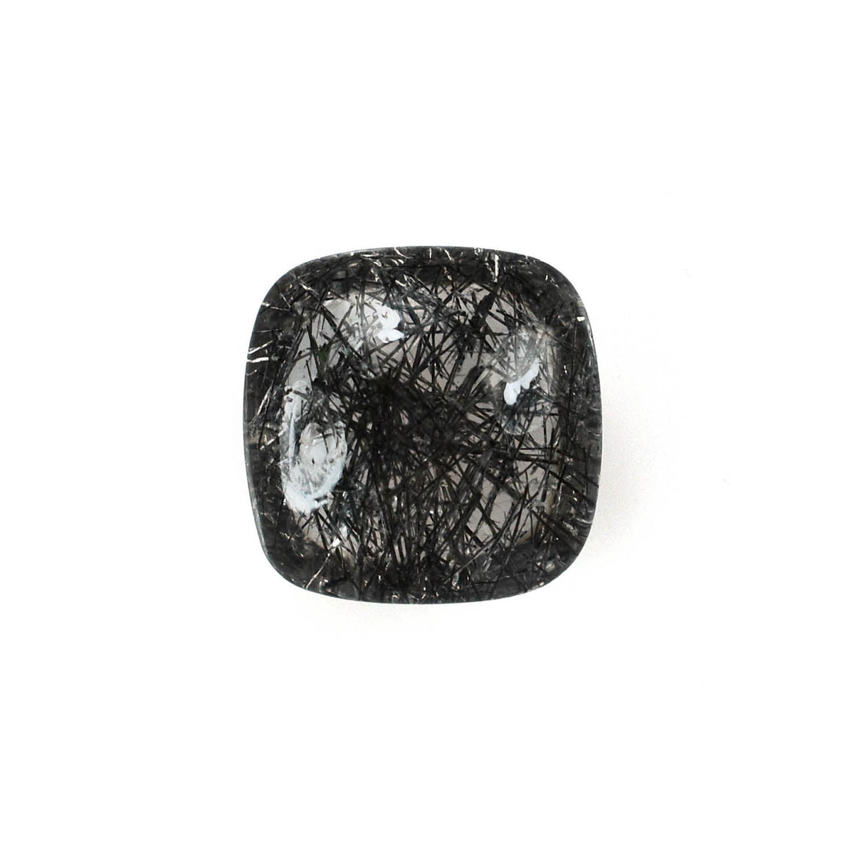 BLACK RUTILE QUARTZ MANY RUTILE (SI) PLAIN LENTIL CUSHION 10.00X10.00 MM 3.71 Cts.