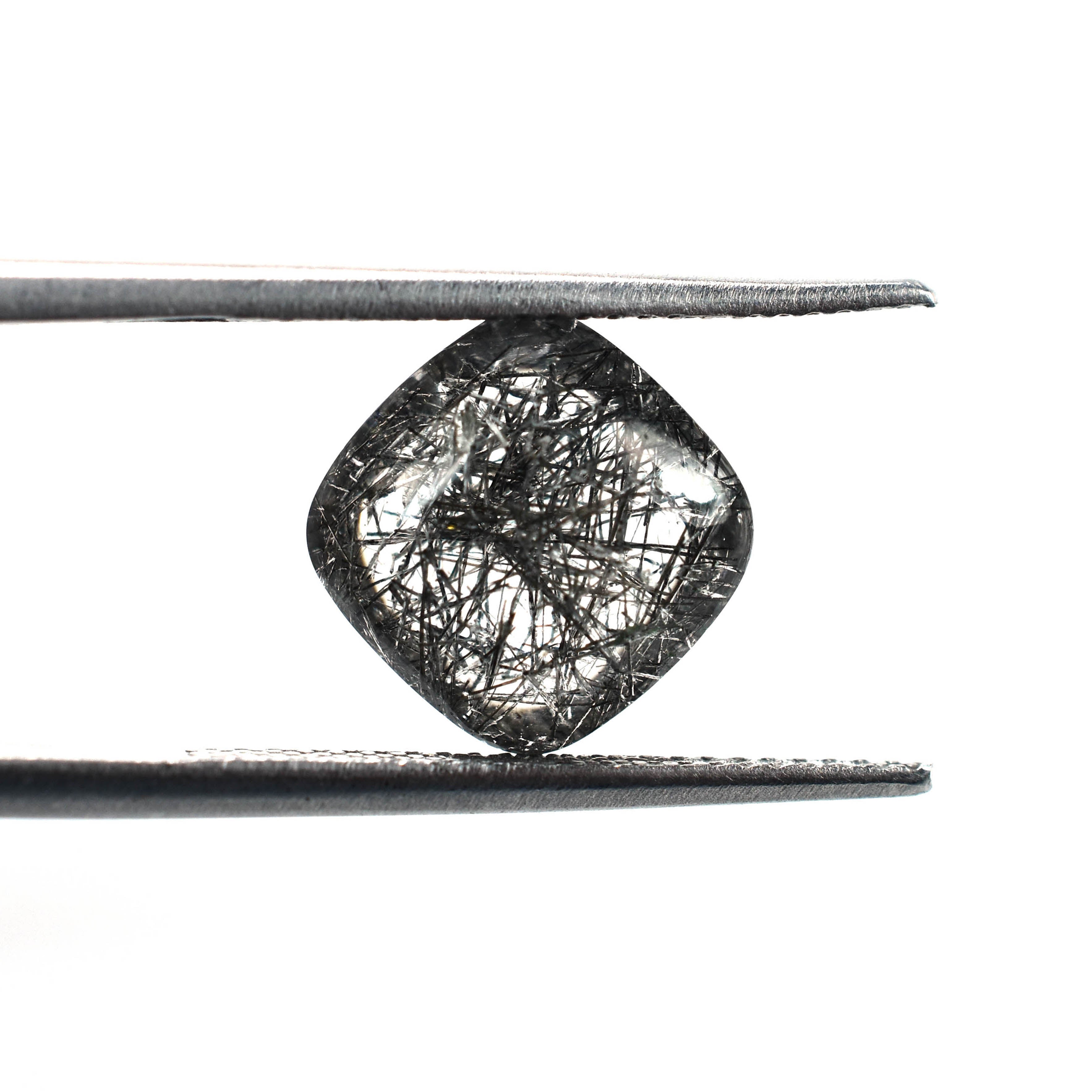 BLACK RUTILE QUARTZ MANY RUTILE (SI) PLAIN LENTIL CUSHION 10.00X10.00 MM 3.71 Cts.