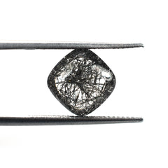 BLACK RUTILE QUARTZ MANY RUTILE (SI) PLAIN LENTIL CUSHION 10.00X10.00 MM 3.71 Cts.